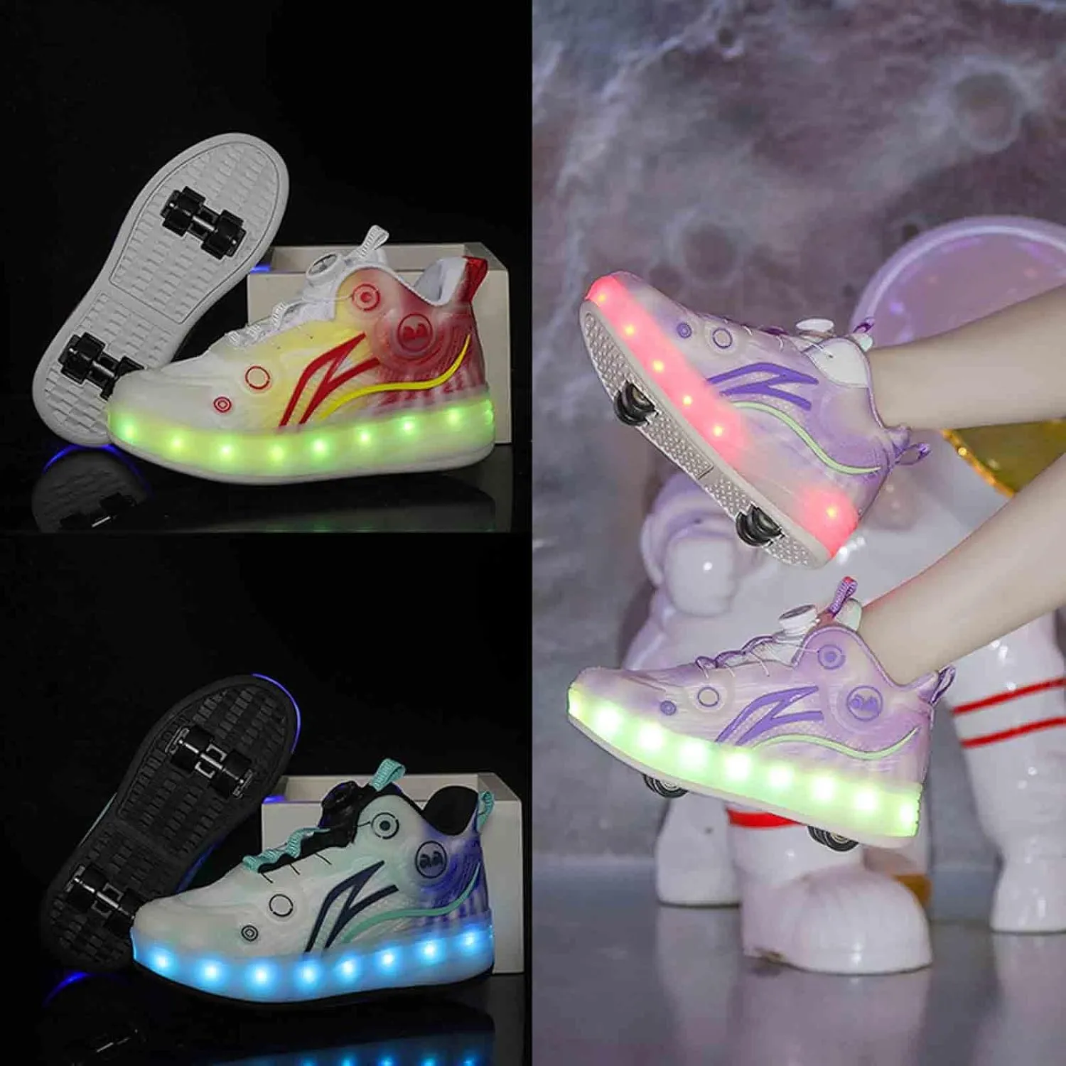 16 LED Light Up Kids Roller Skate Shoes with 4 Wheel, Sneakers for Boys Girls Birthday Thanksgiving Christmas Day