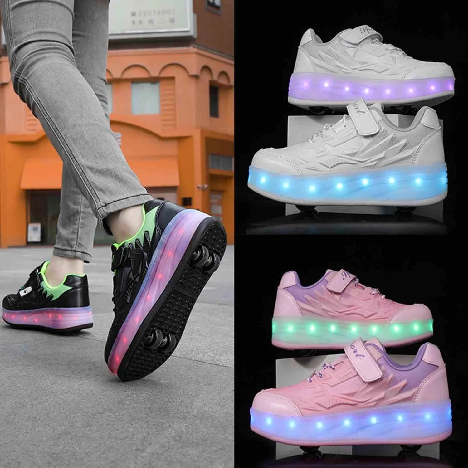 16 LED Light Up Kids Roller Skate Shoes with 4 Wheel, Sneakers for Boys Girls Birthday Thanksgiving Christmas Day