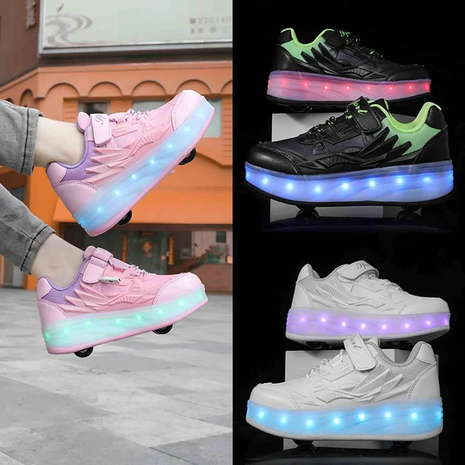16 LED Light Up Kids Roller Skate Shoes with 4 Wheel, Sneakers for Boys Girls Birthday Thanksgiving Christmas Day