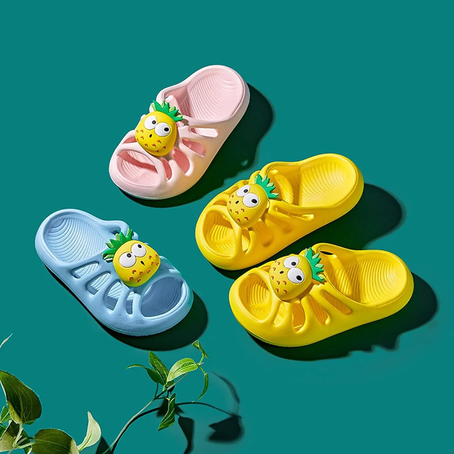 AKIWOS Toddler Sandals Girls Non-Slip Flip Flops Cute Pineapple Footbed Water Shoes Beach Pool bathroom Swimming