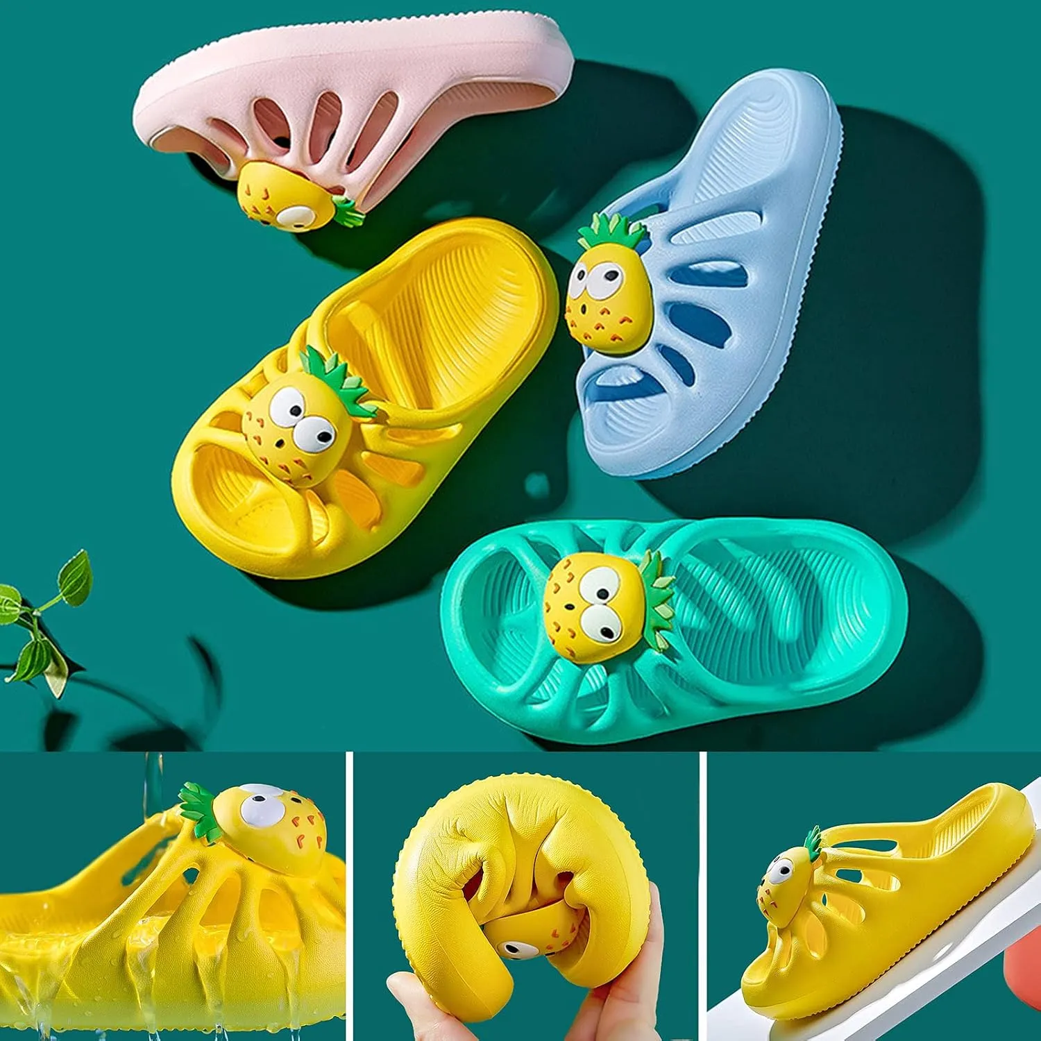 AKIWOS Toddler Sandals Girls Non-Slip Flip Flops Cute Pineapple Footbed Water Shoes Beach Pool bathroom Swimming