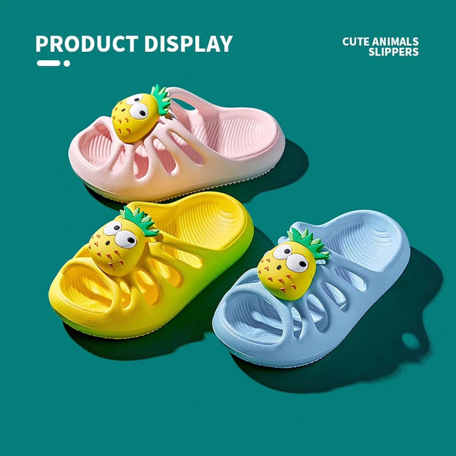 AKIWOS Toddler Sandals Girls Non-Slip Flip Flops Cute Pineapple Footbed Water Shoes Beach Pool bathroom Swimming