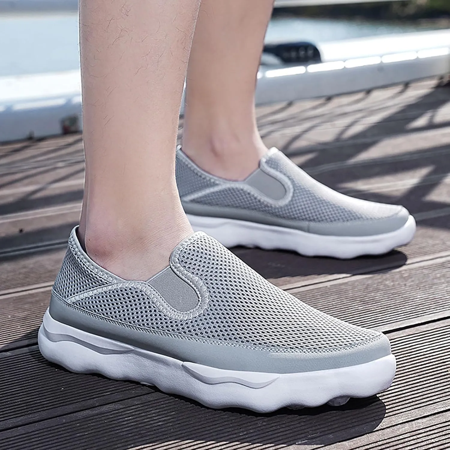 Arch Support Non Slip Minimalist Shoes for Men Breathable Elastic Fly Woven Mesh Sneaker Versatile Elderly Shoes