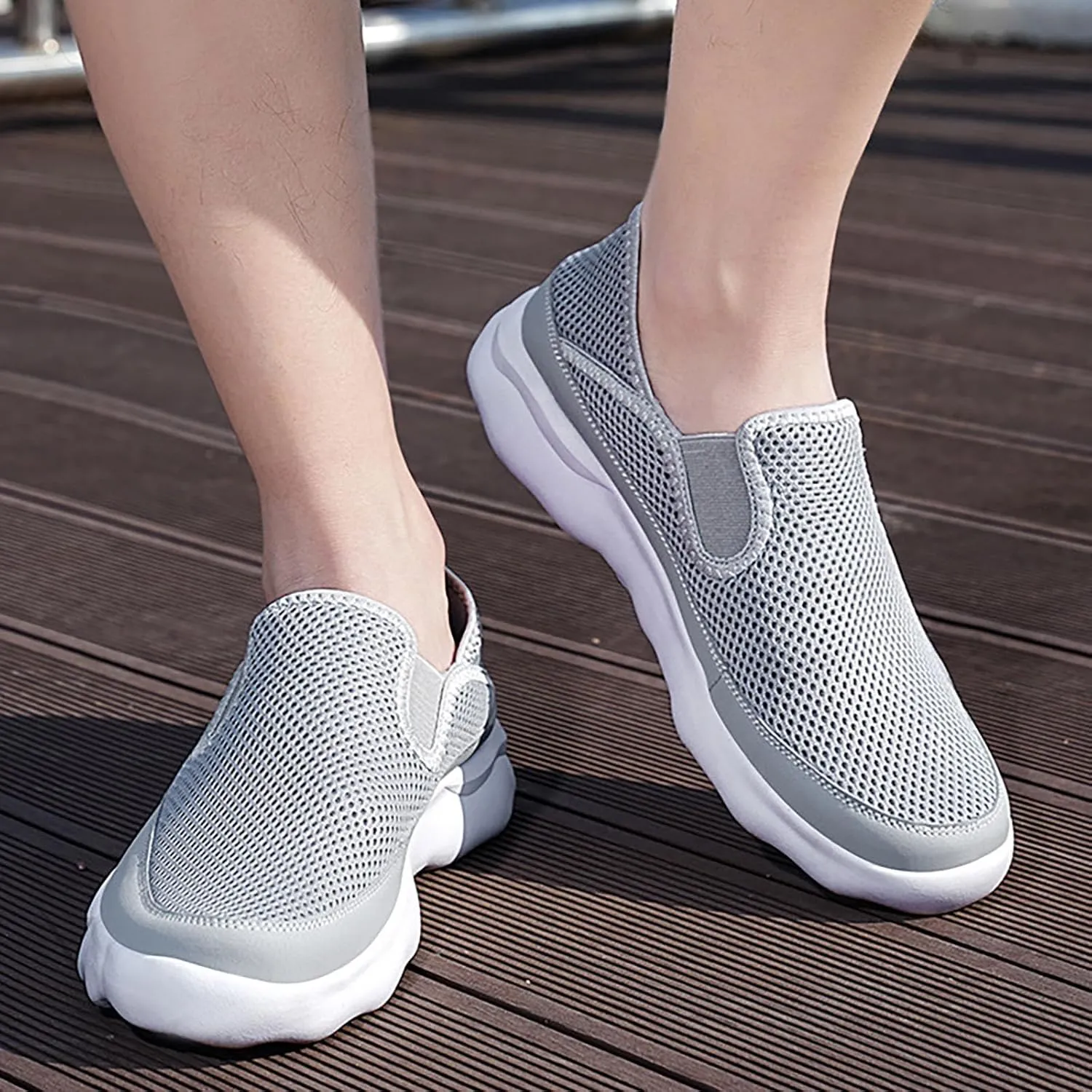 Arch Support Non Slip Minimalist Shoes for Men Breathable Elastic Fly Woven Mesh Sneaker Versatile Elderly Shoes