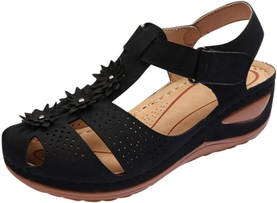 Arch Support Sandals Women's Black Flip Flops Beach Non Slip Sandal Ankle Strap Comfortable Dressy Wedge Arch Support Wedge Shoes for Woman Comfortable Platform Sandalia Ortopedica De Mujer