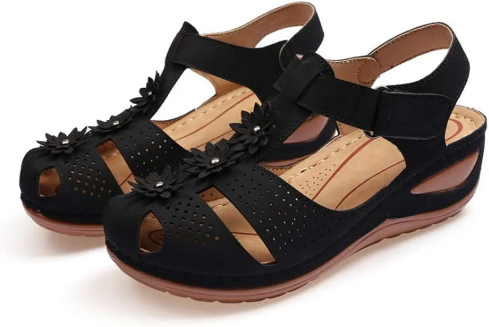 Arch Support Sandals Women's Black Flip Flops Beach Non Slip Sandal Ankle Strap Comfortable Dressy Wedge Arch Support Wedge Shoes for Woman Comfortable Platform Sandalia Ortopedica De Mujer