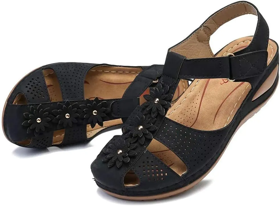 Arch Support Sandals Women's Black Flip Flops Beach Non Slip Sandal Ankle Strap Comfortable Dressy Wedge Arch Support Wedge Shoes for Woman Comfortable Platform Sandalia Ortopedica De Mujer