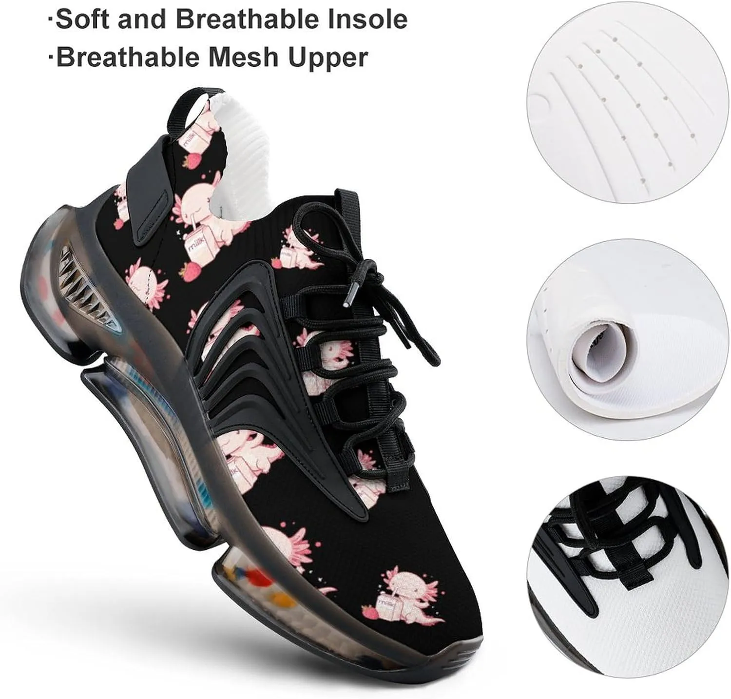 Axolotl Strawberry Milk Men's Running Shoes Lightweight Walking Shoe Breathable Sneaker