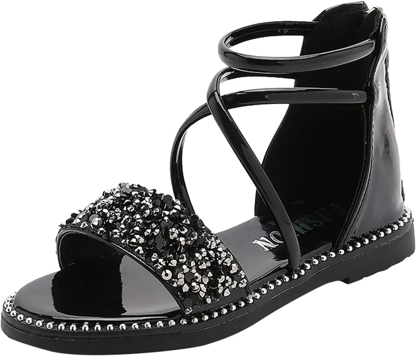Baby Girls Gl𝐚diator Ankle Sandals Open Toe Flat Leather Non Slip Strap Shoes Toddler Kids Wedding Pearl Sequins Shoes