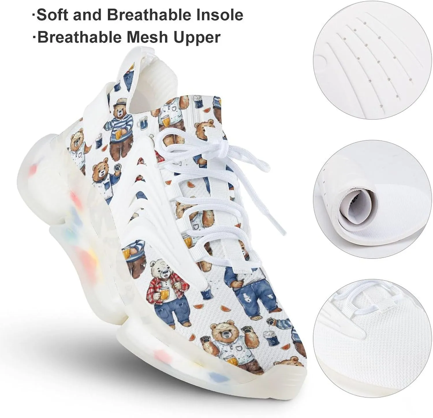 Bear and Beers Men's Running Shoes Lightweight Walking Shoe Breathable Sneaker