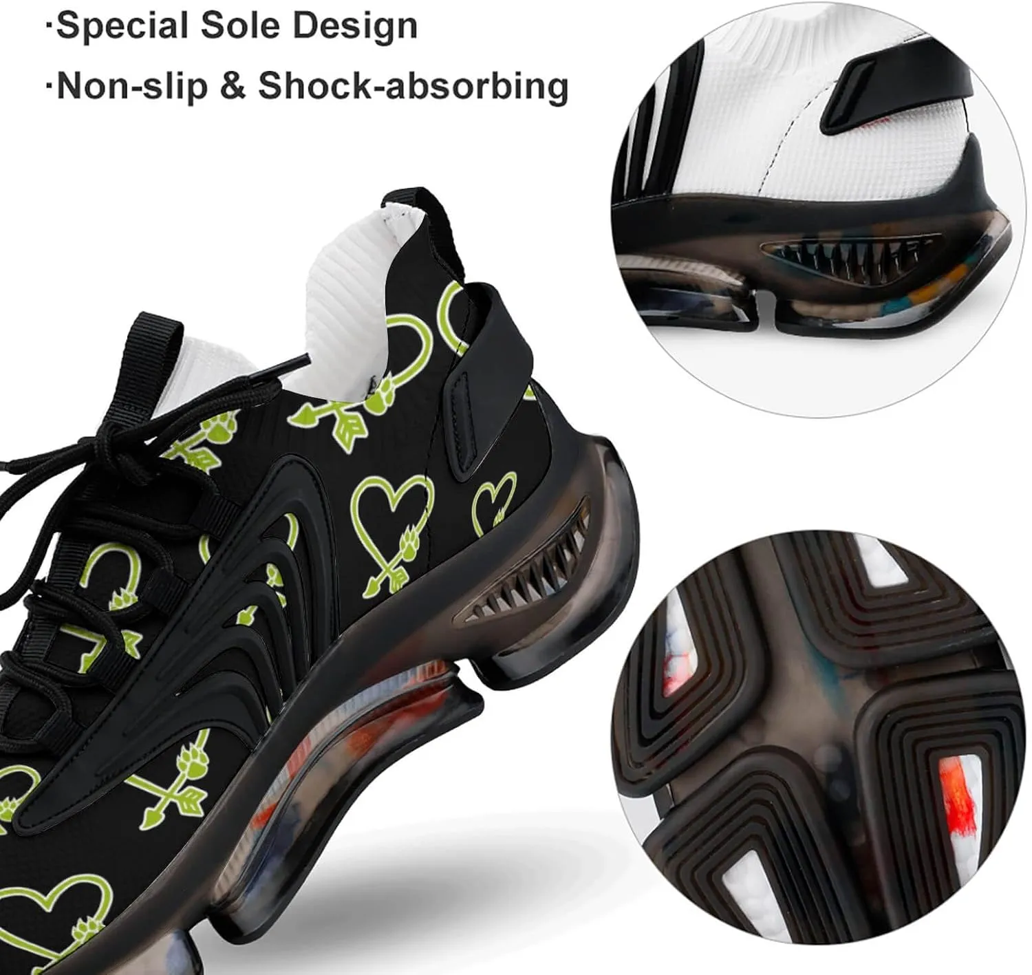 Bear Paw Prints Arrows Heart Men's Running Shoes Lightweight Walking Shoe Breathable Sneaker