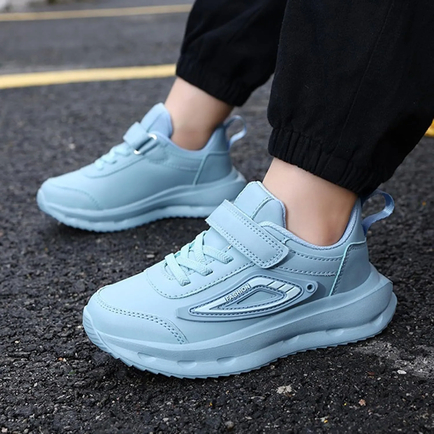 Boys Girls Fitness Workout Running Training Shoes Adjustable Mesh Lightweight Walking Supportive Active Sneaker