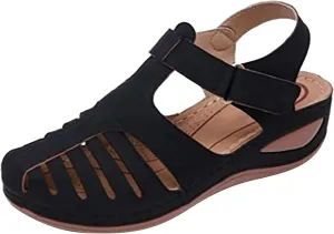 Bravetoshop Womens Wedge Sandals, Comfort Hook and Loop Summer Athletic Flat Sandals Walking Shoes (Black,13 US)