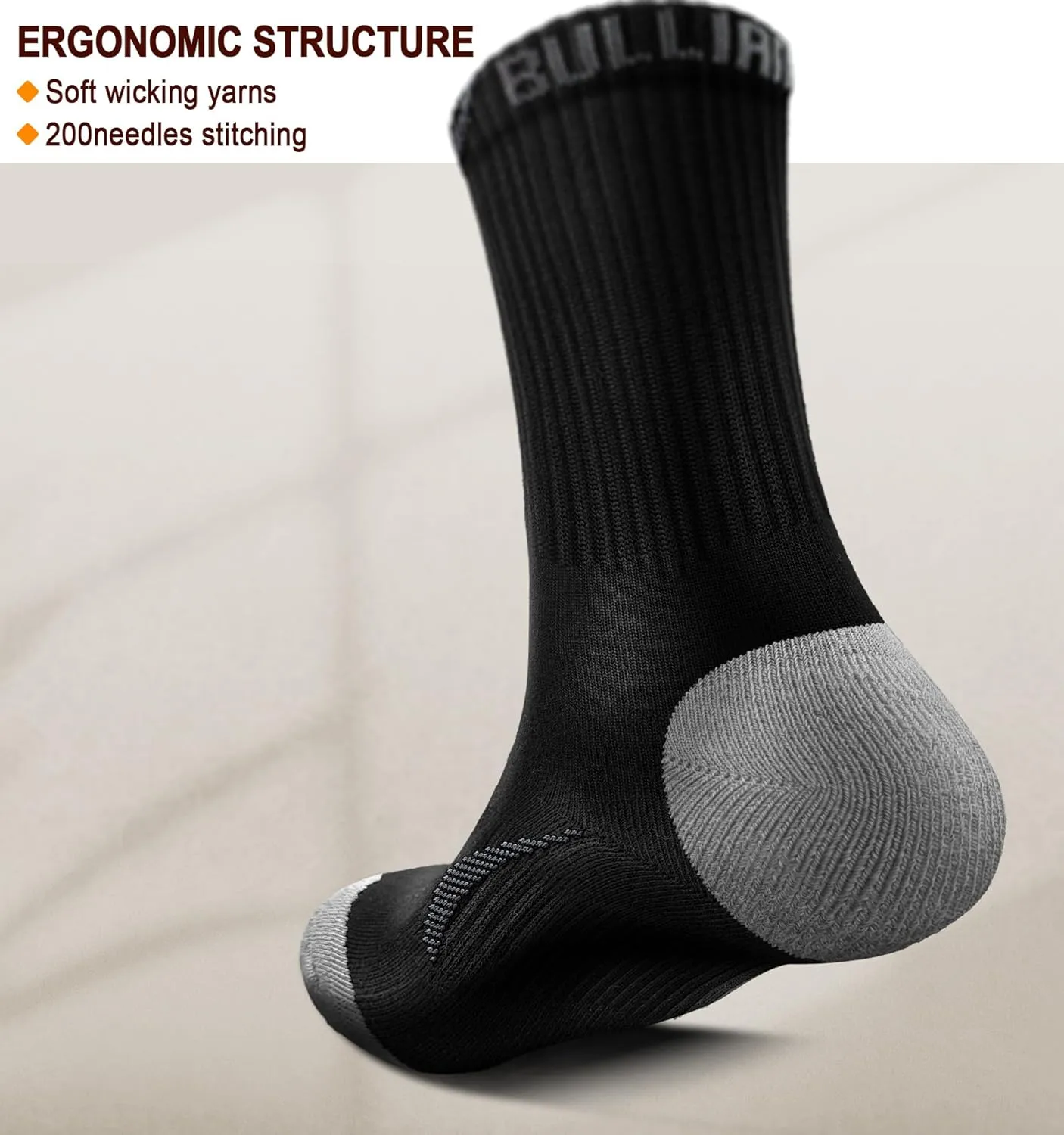 BULLIANT Men Compression Socks, Athletic Active Running Socks for Men Sports Hiking Fishing Cushioned Footbed Arch Support