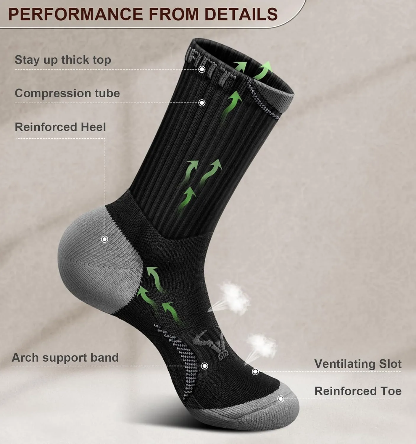 BULLIANT Men Compression Socks, Athletic Active Running Socks for Men Sports Hiking Fishing Cushioned Footbed Arch Support