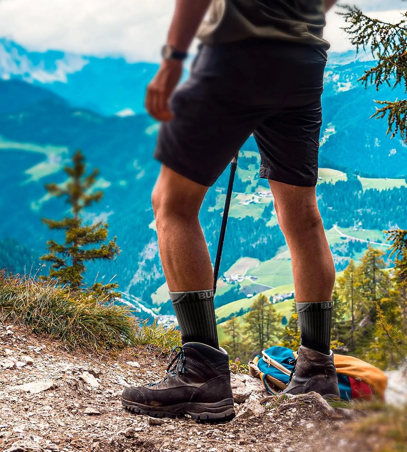 BULLIANT Men Compression Socks, Athletic Active Running Socks for Men Sports Hiking Fishing Cushioned Footbed Arch Support