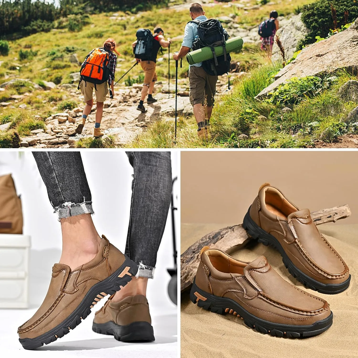 bumuam Men's Walking Shoes Waterproof Hiking Boots Slip on Orthopedic Sneakers Outdoor Non Slip Loafers Casual Trail Slippers