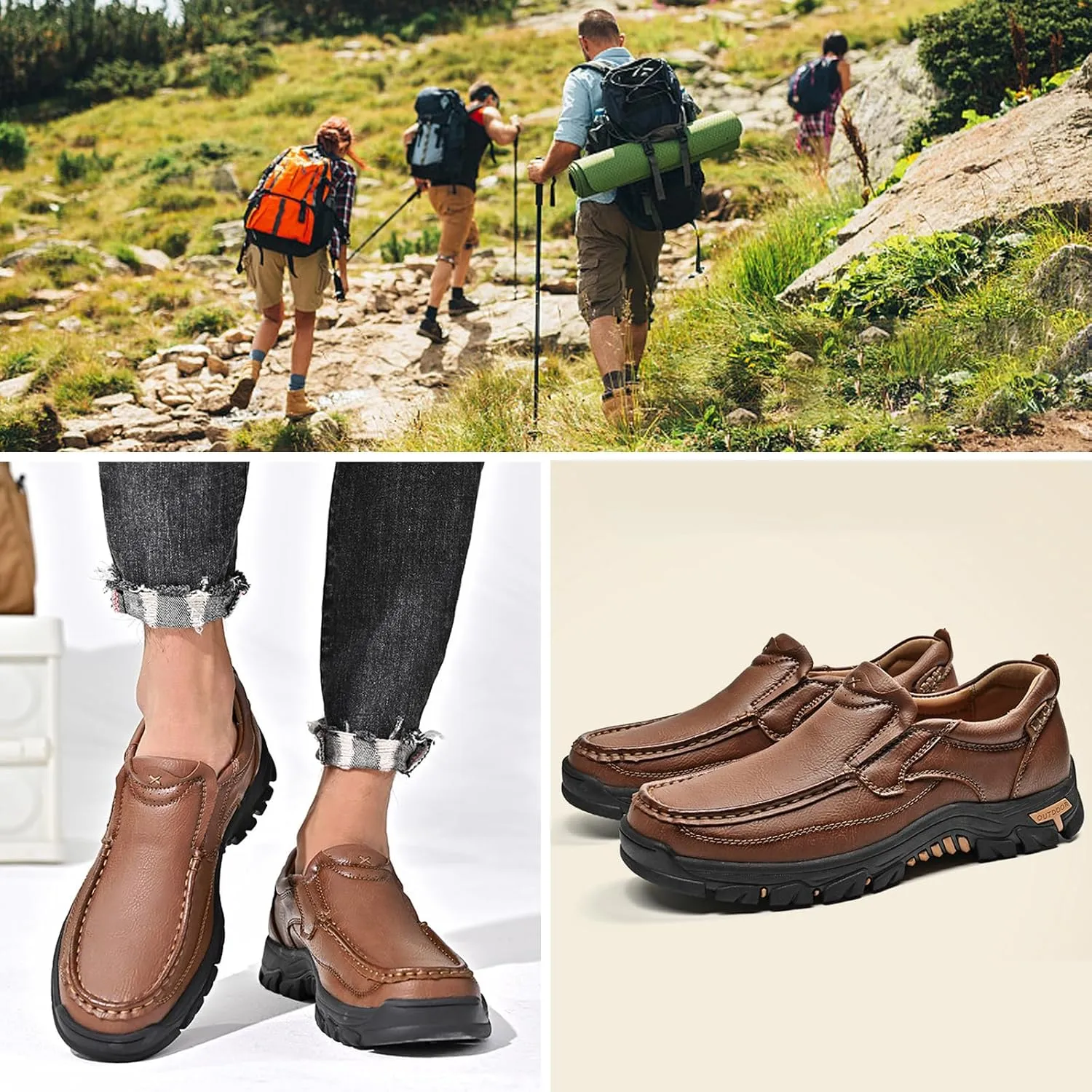 bumuam Men's Walking Shoes Waterproof Hiking Boots Slip on Orthopedic Sneakers Outdoor Non Slip Loafers Casual Trail Slippers