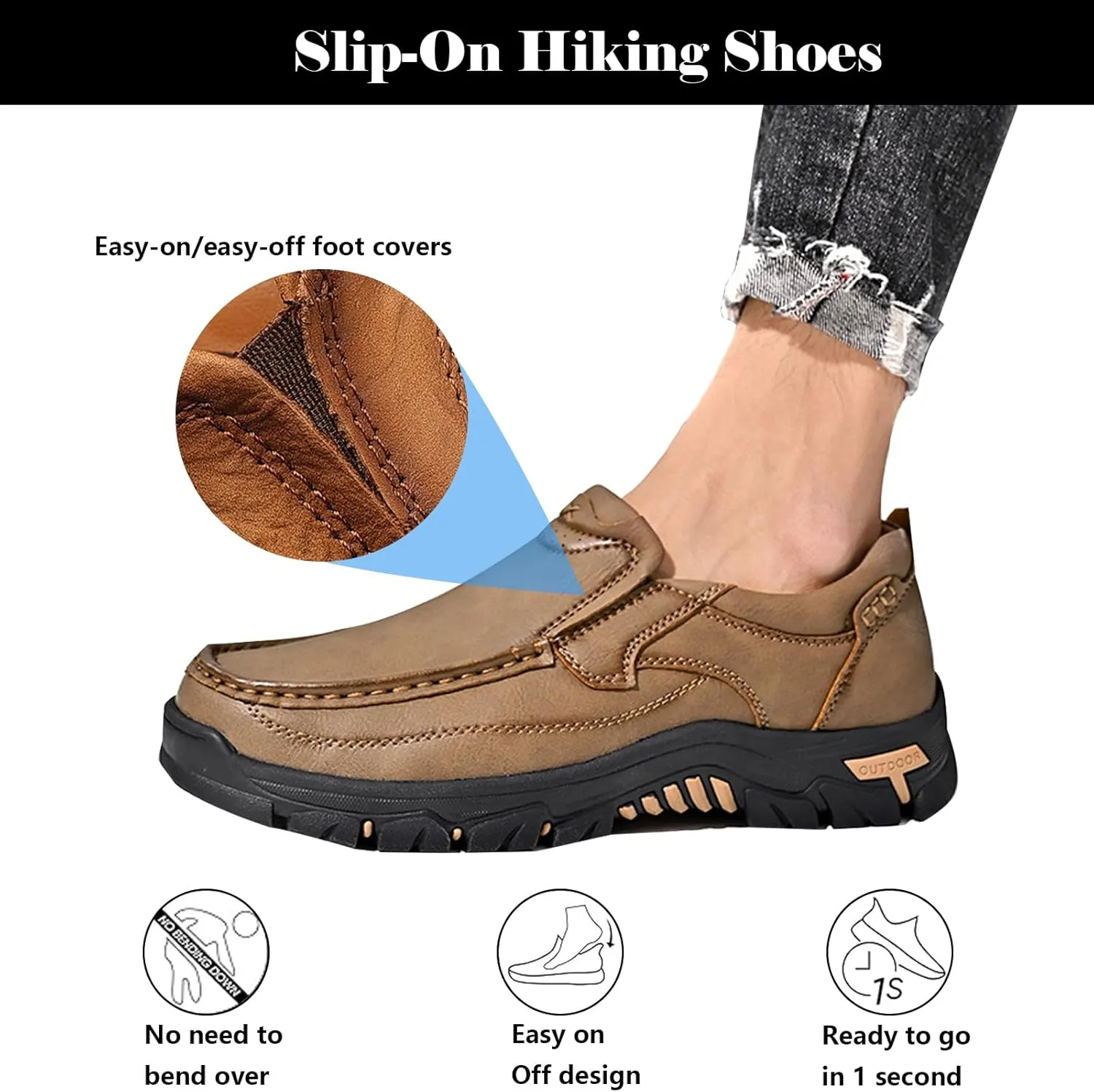 bumuam Men's Walking Shoes Waterproof Hiking Boots Slip on Orthopedic Sneakers Outdoor Non Slip Loafers Casual Trail Slippers