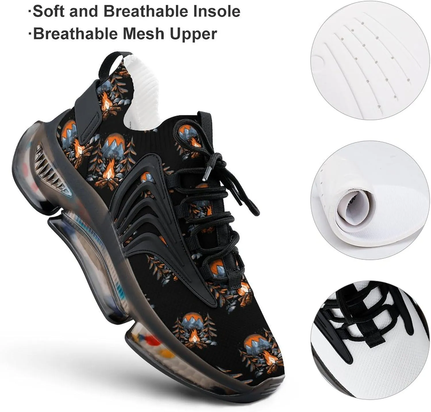 Camping Campfire Bonfire Woods Men's Running Shoes Lightweight Walking Shoe Breathable Sneaker
