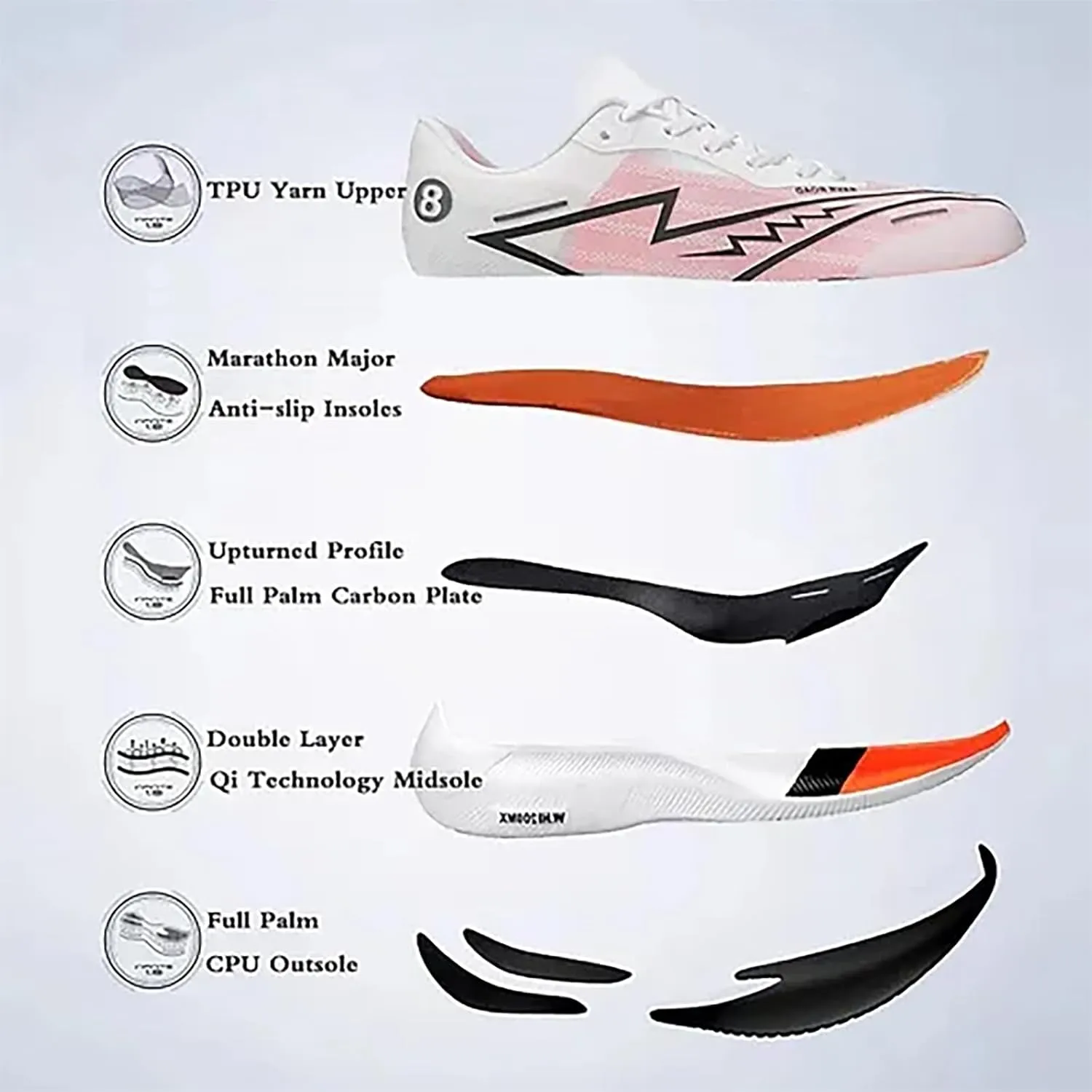 Carbon Plate Running Shoes Men Road Running Shoes Tennis Shoes Wide Arch Support Lightweight Breathable Walking Sneakers