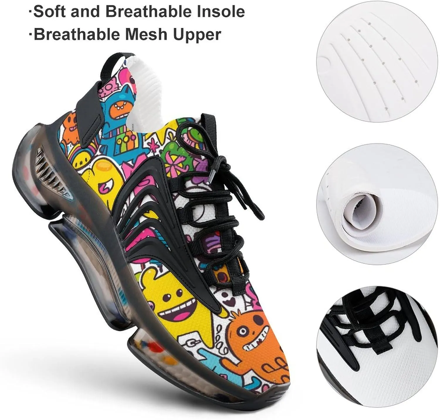 Cartoon Graffiti Monster Men's Running Shoes Lightweight Walking Shoe Breathable Sneaker