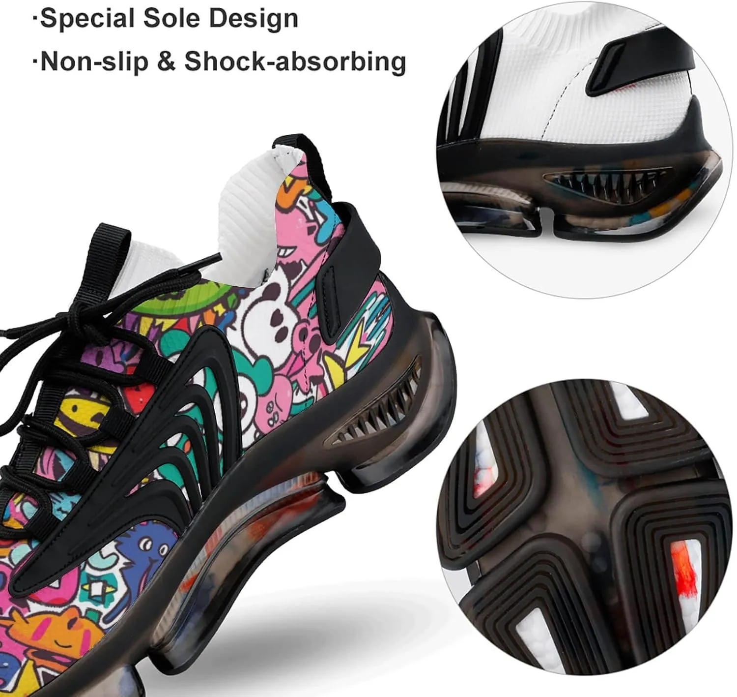 Cartoon Graffiti Monster Men's Running Shoes Lightweight Walking Shoe Breathable Sneaker