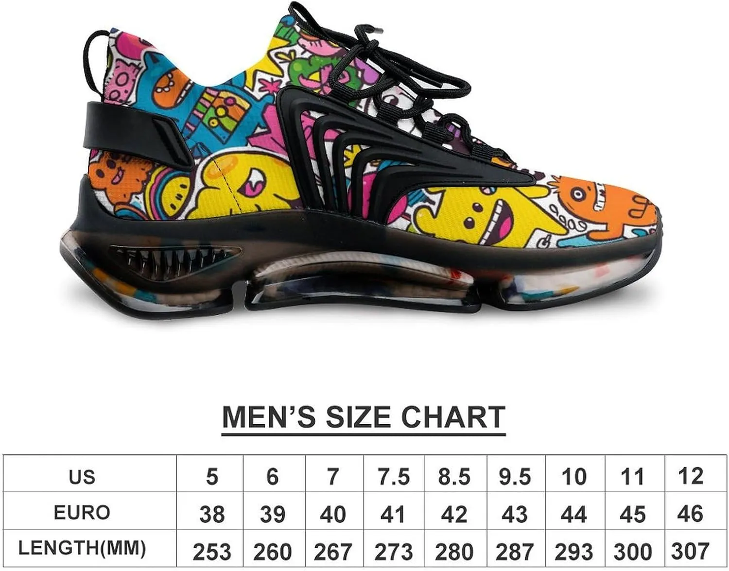 Cartoon Graffiti Monster Men's Running Shoes Lightweight Walking Shoe Breathable Sneaker