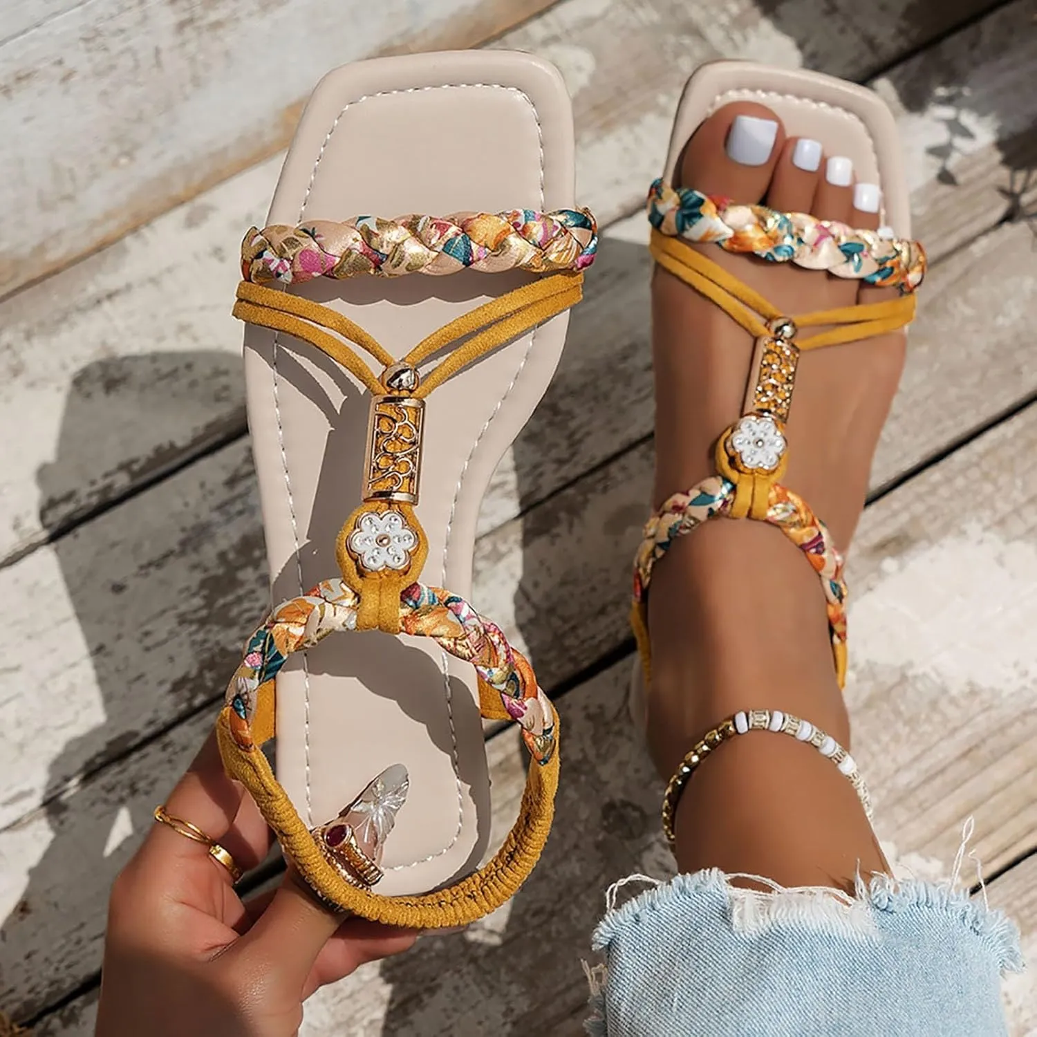 Casual Bohemian Beach Sandals Orthopedic Wedge Sandals for Women 2025, Comfortable Open Toe Beach Shoese