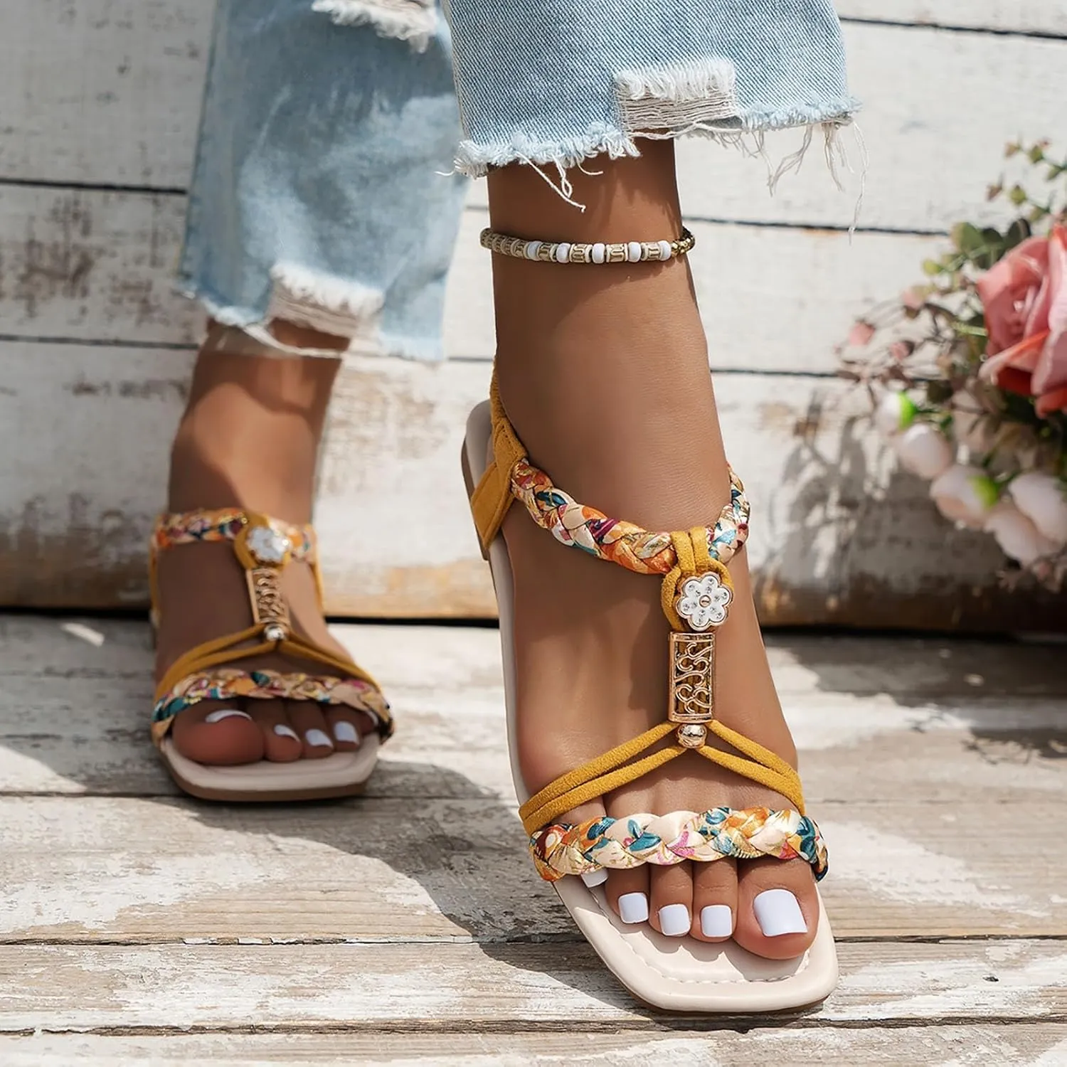 Casual Bohemian Beach Sandals Orthopedic Wedge Sandals for Women 2025, Comfortable Open Toe Beach Shoese
