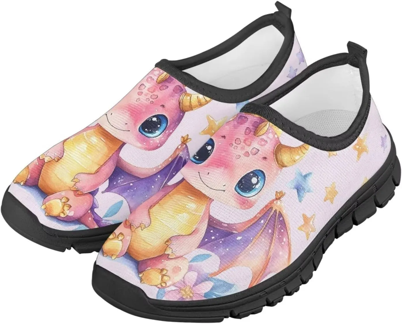 Casual Slip Ons Running Sneakers Kids Boy Girl Stylish Cartoon Print Shoes Comfort Barefoot Anti-Skid Loafers Size 11-15 Black Sole