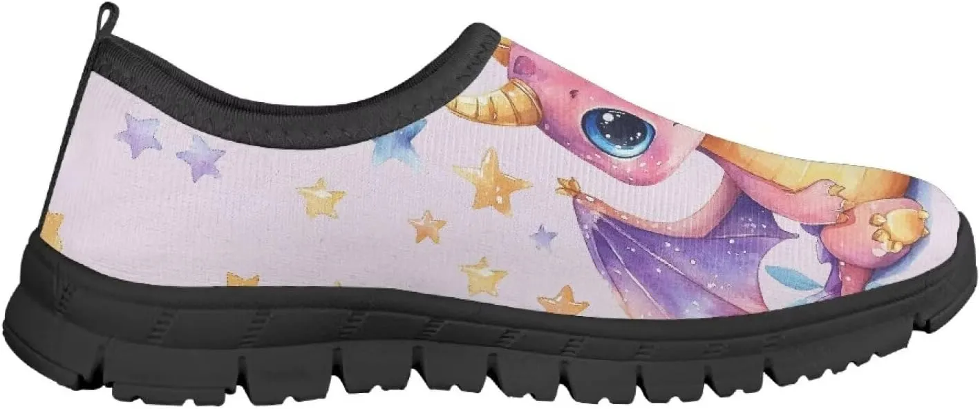 Casual Slip Ons Running Sneakers Kids Boy Girl Stylish Cartoon Print Shoes Comfort Barefoot Anti-Skid Loafers Size 11-15 Black Sole