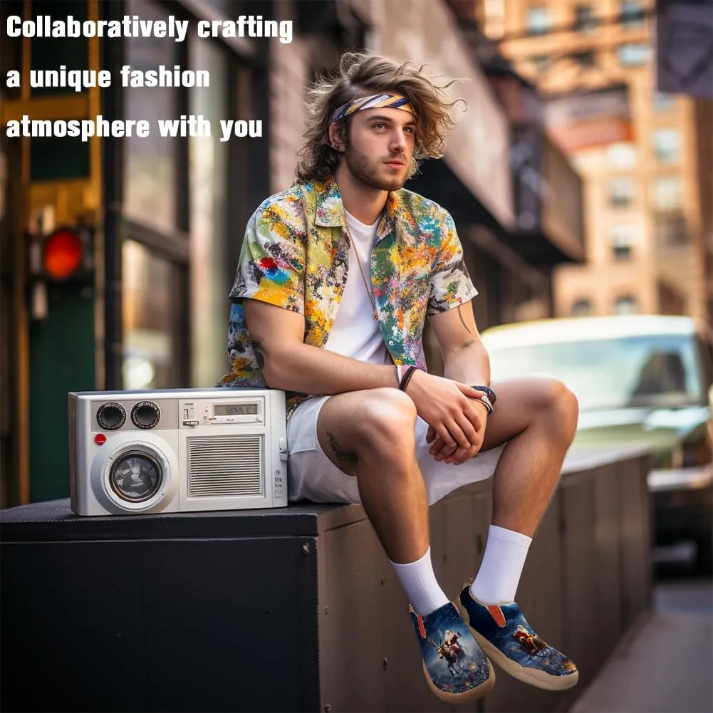 Casual Sneakers for Men Lightweight Walking Slip Ons Loafers Comfortable Art Painted Travel Shoes