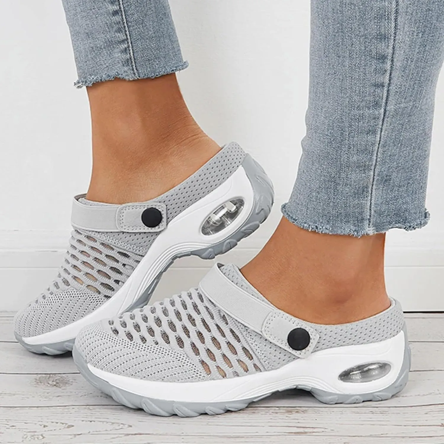 Cathalem Flat Sandals for Women, Mules Clogs for Women Air Cushion Platform Mesh Mules Sneaker Sandals for Female