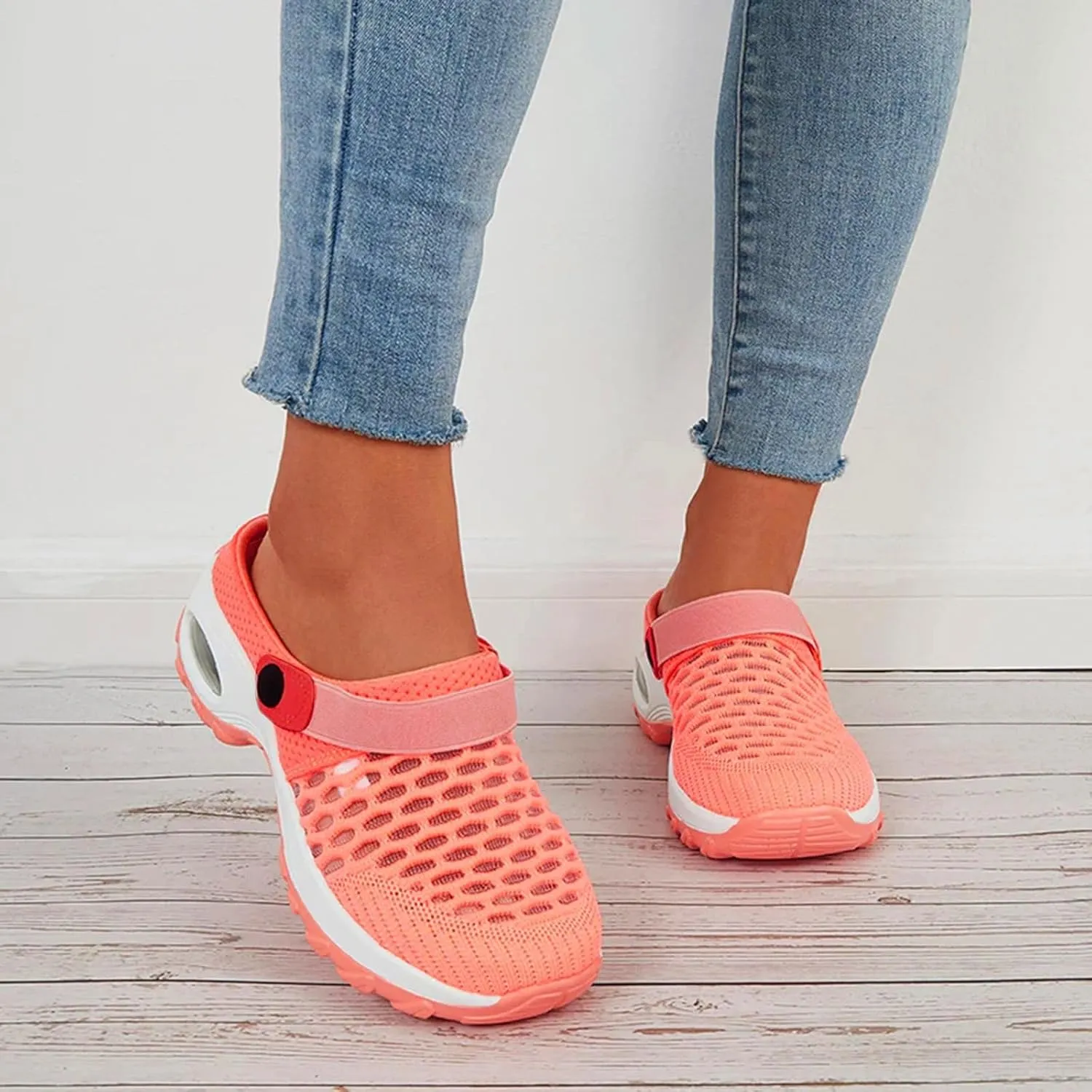 Cathalem Flat Sandals for Women, Mules Clogs for Women Air Cushion Platform Mesh Mules Sneaker Sandals for Female