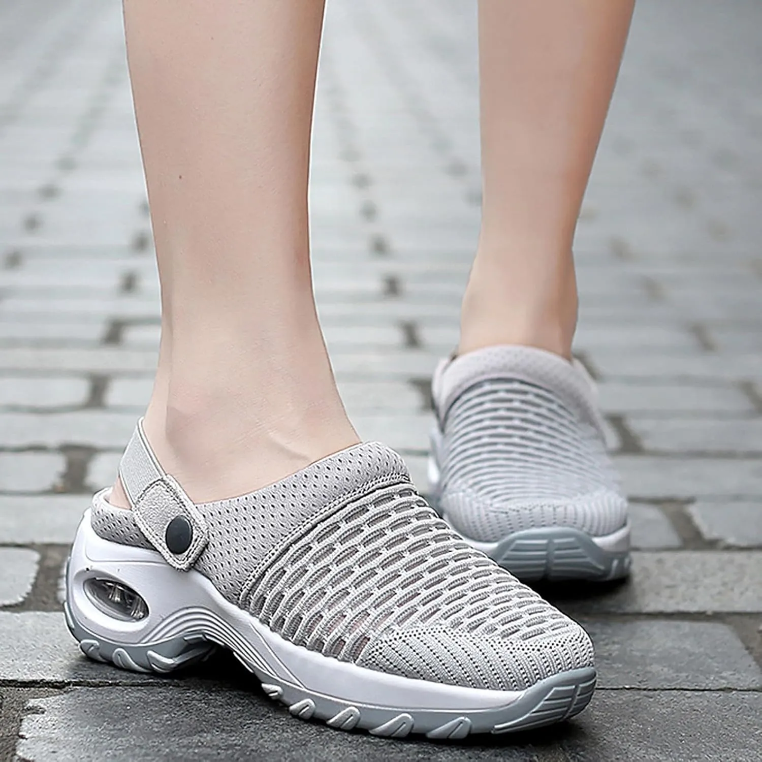 Cathalem Flat Sandals for Women, Mules Clogs for Women Air Cushion Platform Mesh Mules Sneaker Sandals for Female