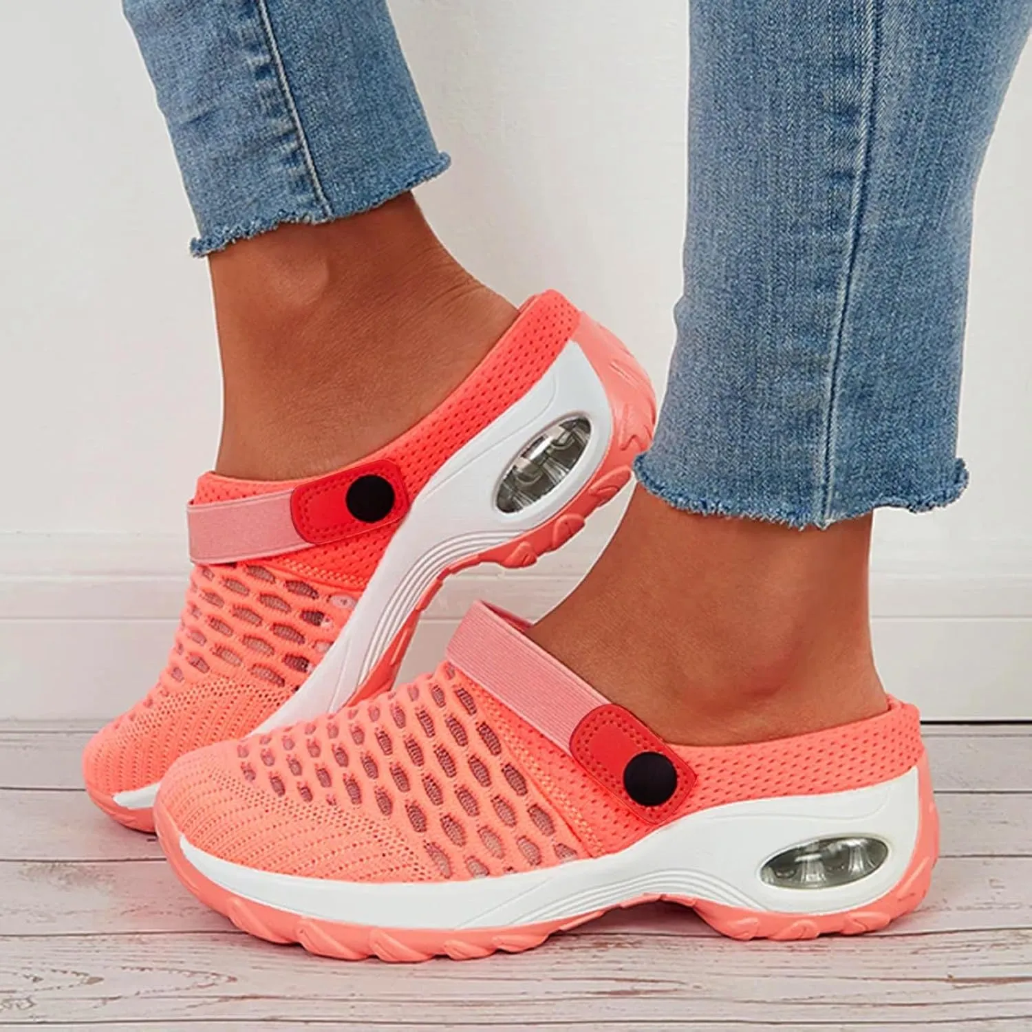 Cathalem Flat Sandals for Women, Mules Clogs for Women Air Cushion Platform Mesh Mules Sneaker Sandals for Female