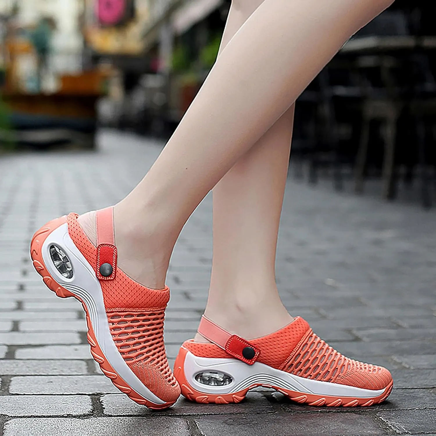 Cathalem Flat Sandals for Women, Mules Clogs for Women Air Cushion Platform Mesh Mules Sneaker Sandals for Female