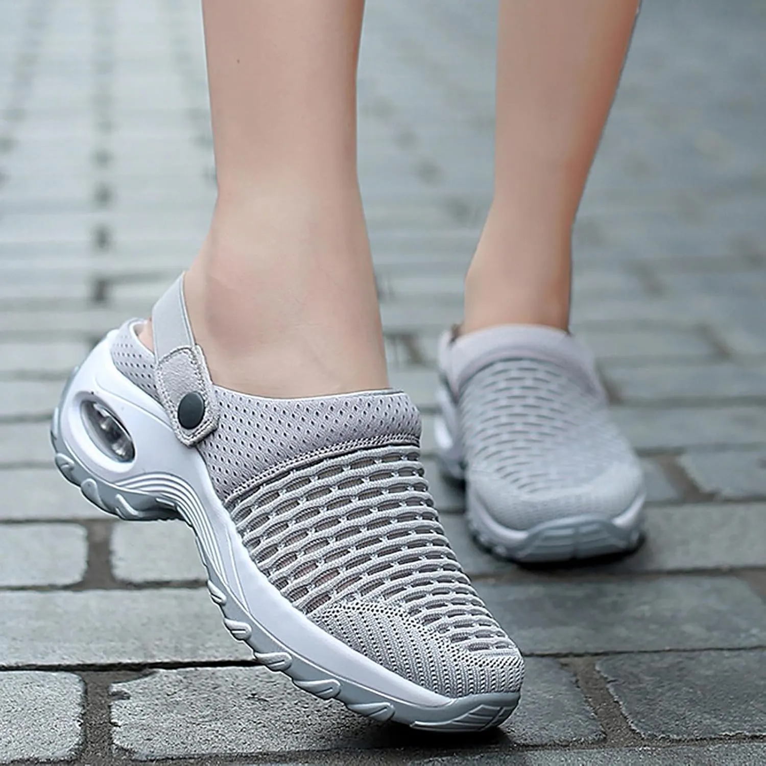 Cathalem Flat Sandals for Women, Mules Clogs for Women Air Cushion Platform Mesh Mules Sneaker Sandals for Female