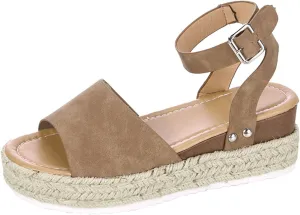 Cathalem Summer Sandals for Women 2025 Flat Open Toe Ankle Strap Espadrilles Flatform Platform Wedge Sandals Women