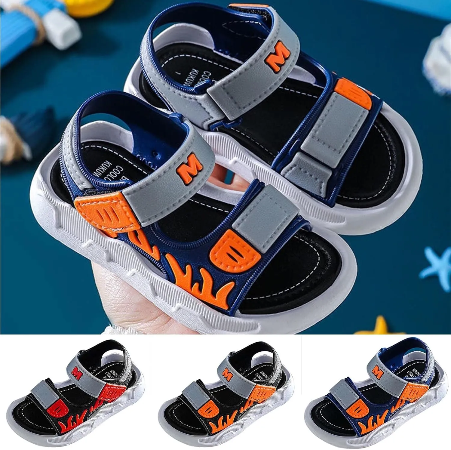Children Boys Sandals Summer Beach Shoes Hook Loop Fashion Flame Breathable Non Slip Open Toe Sandals for Kids