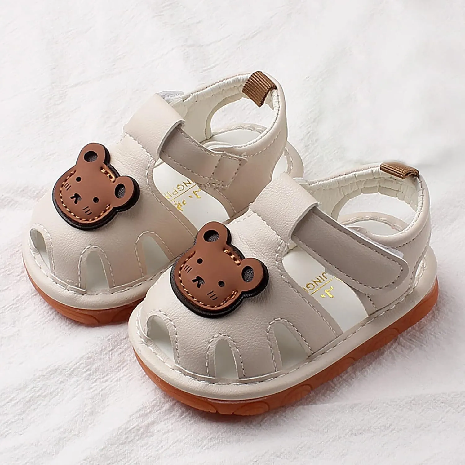 Childrens Bear Leather Foam Sandals Baby Boys Girls Hook Loop Flat Wide Barefoot Shoes Summer Outdoor Casual Water Shoes