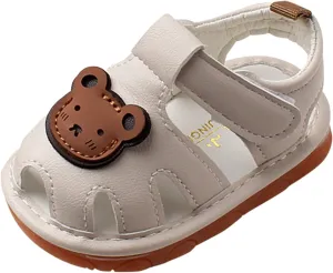 Childrens Bear Leather Foam Sandals Baby Boys Girls Hook Loop Flat Wide Barefoot Shoes Summer Outdoor Casual Water Shoes