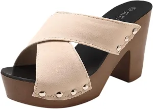 Chunky Block Heel Sandals Women Open Toe Square Toe Strappy Ankle Strap Comfortable Shoes