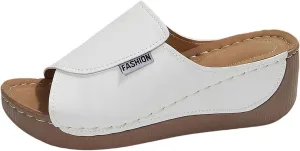 Comfortable Arch Support Slides for Women Orthopedic Wedge Sandals Wide Width Breathable Summer Orthotic Leather Platform Wedge Sandals Slip on Casual Shoes