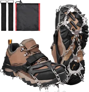 Crampons 19 Spikes Shoes Anti Slip Ice Cleats for Shoes and Boots, Traction Snow Cleats Crampons for Hiking Boots Women Men Safe Protect for Winter Walking Hiking Ice Fishing