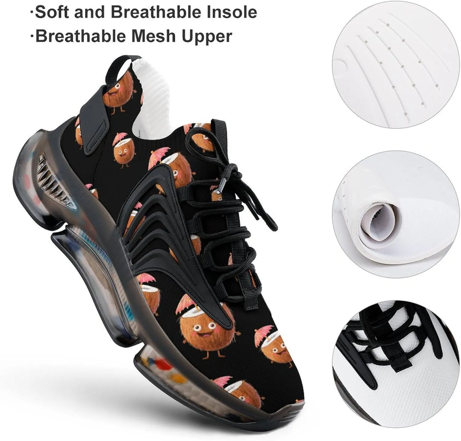 Cute Coconut Drink Men's Running Shoes Lightweight Walking Shoe Breathable Sneaker