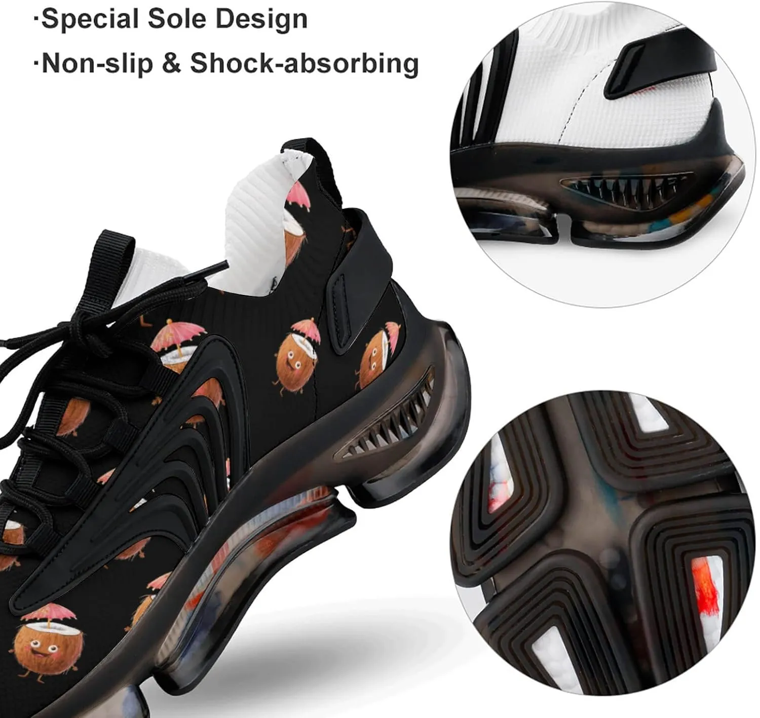 Cute Coconut Drink Men's Running Shoes Lightweight Walking Shoe Breathable Sneaker