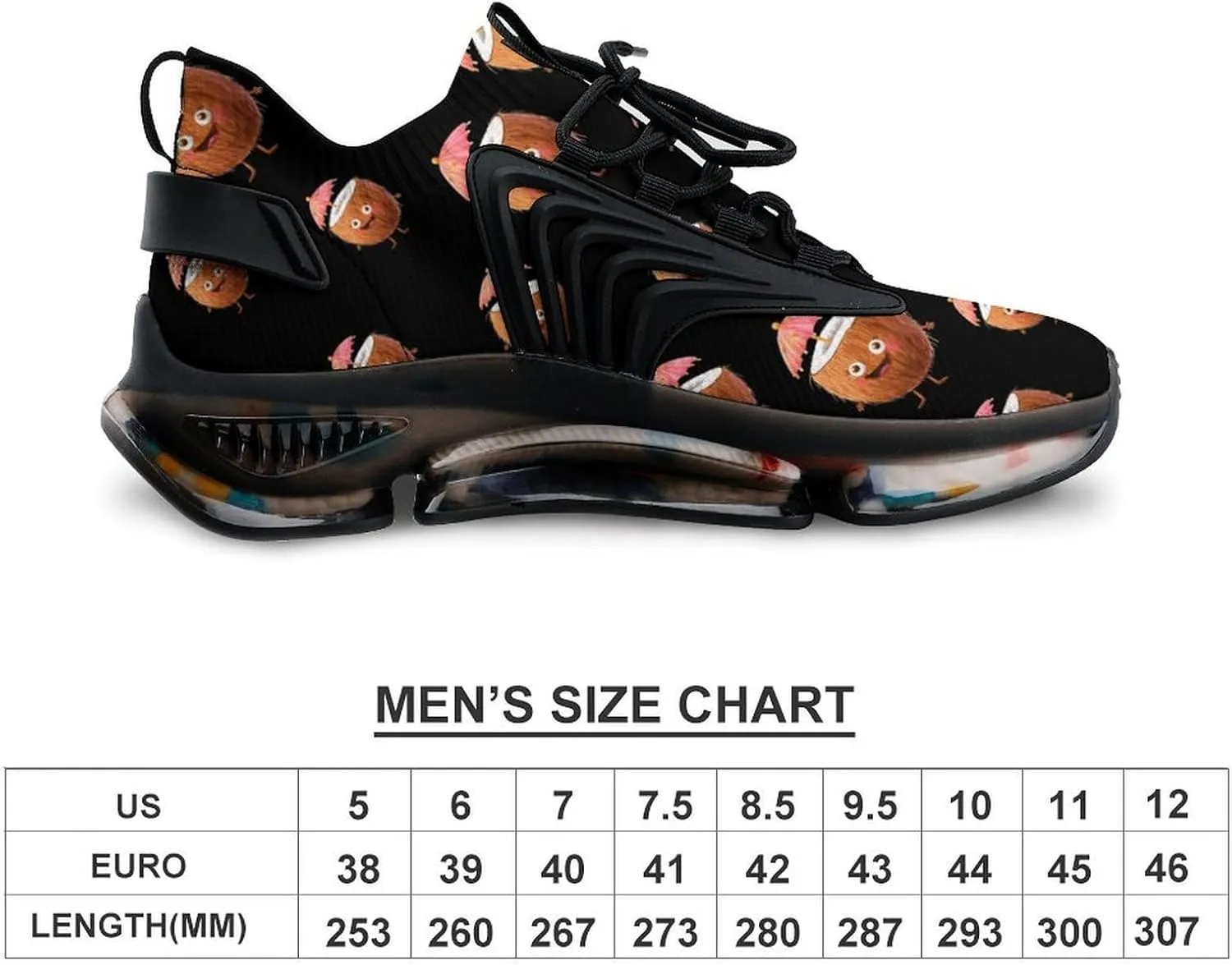 Cute Coconut Drink Men's Running Shoes Lightweight Walking Shoe Breathable Sneaker