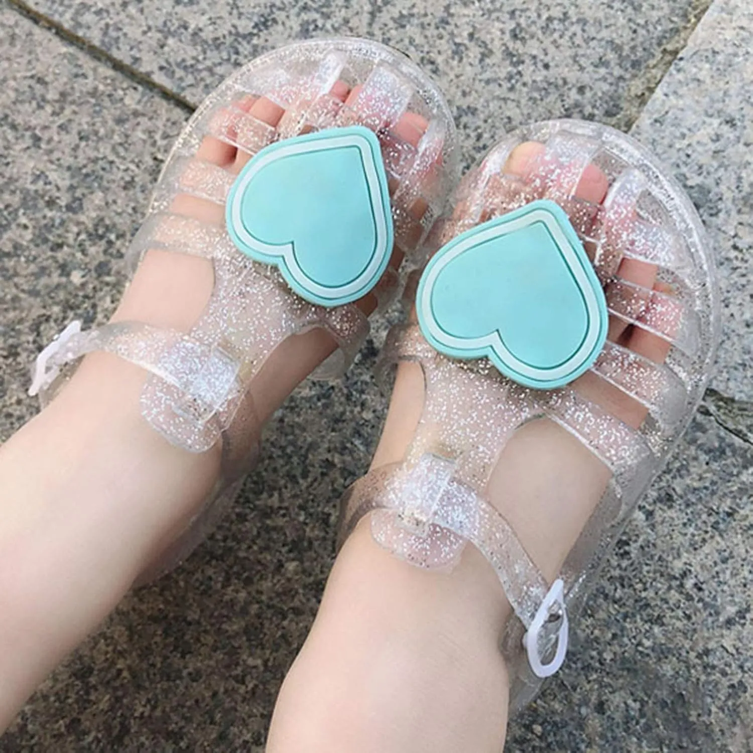 Cute Heart Jellies Shoes For Girls Soft Closed Toe Dress Sandals With Strap Summer Girl Outdoor Casual ink